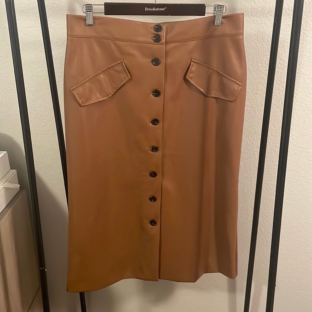 Leather button down mid skirt